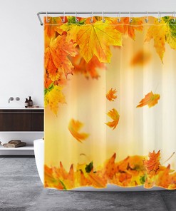 Golden Maple Leaf Fall Shower Curtain for a Rustic Bathroom Decor