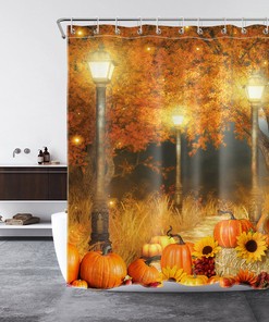 Golden Maple Tree Sunflower Pumpkin Fall Shower Curtain, Perfect For Autumn Bathroom Decor