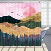 Golden Mountains Pink Sun Shower Curtain, Bathroom Decor with Fabric 