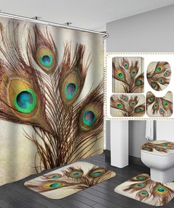 Golden Peacock Feather Print 3D Shower Curtain That Brings Luxury To Your Bathroom