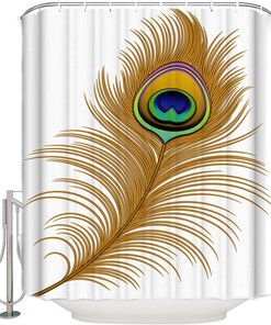 Golden Peacock Feather Shower Curtain Abstract Artwork Pattern