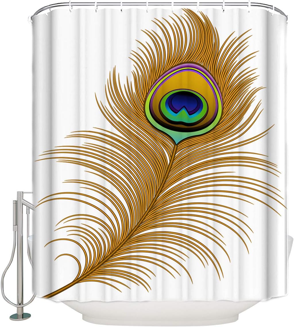 Golden Peacock Feather Shower Curtain Abstract Artwork Pattern