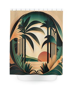 Golden Retreat Tropical Art Deco Floral Chic Shower Curtain, perfect Housewarming Gift with Bathroom Theme