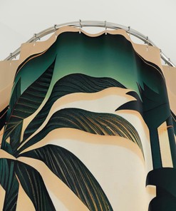 Golden Retreat Tropical Art Deco Floral Chic Shower Curtain, perfect Housewarming Gift with Bathroom Theme