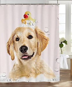 Golden Retriever Bath Soap Wash Shower Curtain - Humorous And Fun For Dog Lovers Bathroom Decor