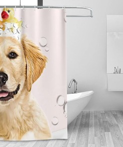 Golden Retriever Bath Soap Wash Shower Curtain - Humorous And Fun For Dog Lovers Bathroom Decor