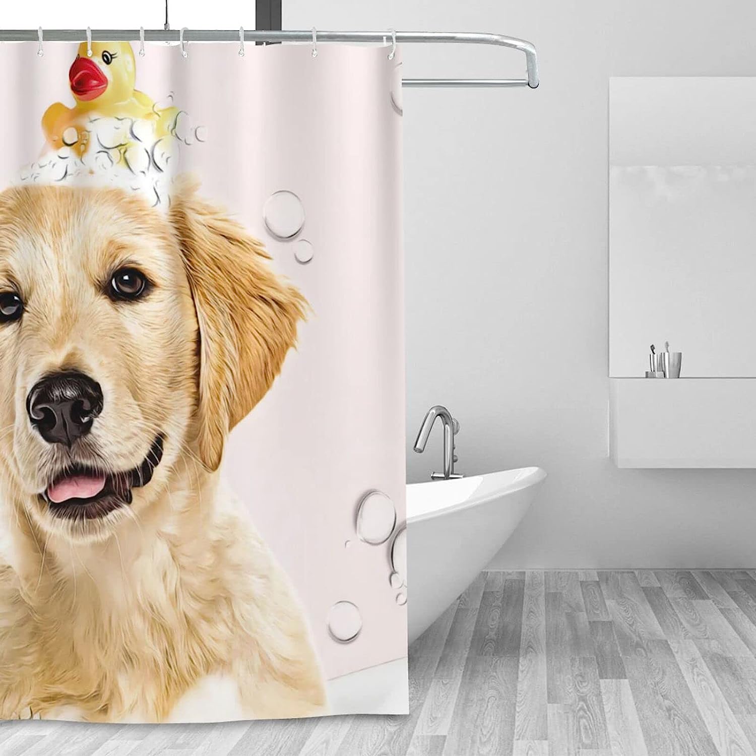 Golden Retriever Bath Soap Wash Shower Curtain - Humorous And Fun For Dog Lovers Bathroom Decor