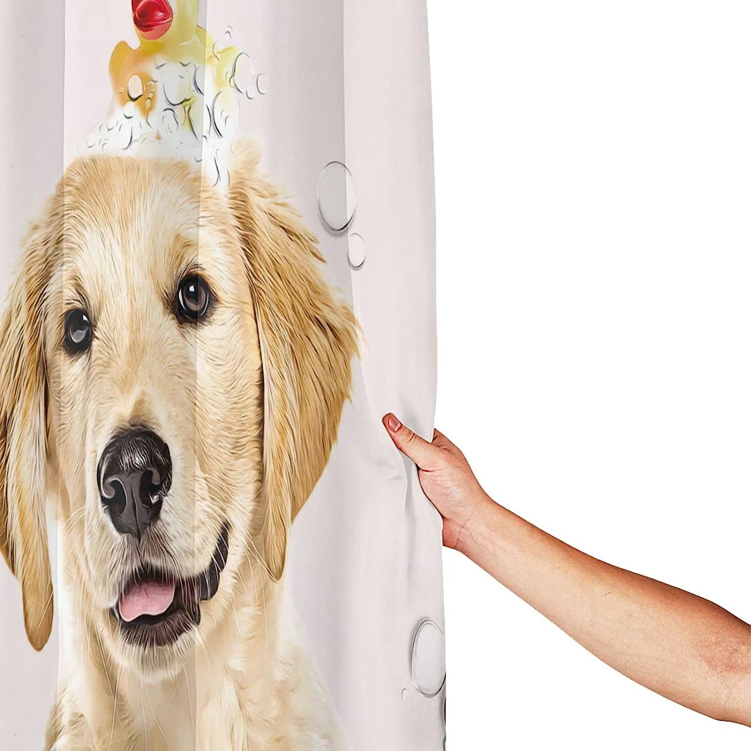 Golden Retriever Bath Soap Wash Shower Curtain - Humorous And Fun For Dog Lovers Bathroom Decor