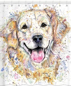 Golden Retriever Dog Art Printed Shower Curtain, Perfect For Dog-Lover Bathroom Decor