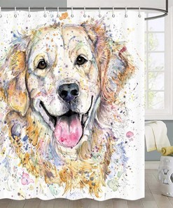 Golden Retriever Dog Art Printed Shower Curtain, Perfect For Dog-Lover Bathroom Decor