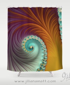 Golden Spiral Design Geometric Bathroom Decor Idea Fabric Shower Curtain