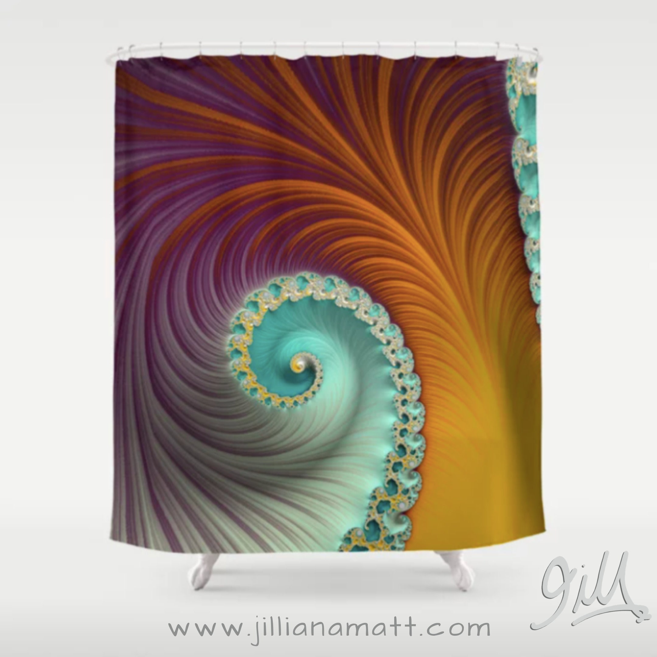 Golden Spiral Design Geometric Bathroom Decor Idea Fabric Shower Curtain