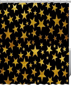 Golden Stars Pattern Shower Curtain In Black, Add Some Luxury And Shine To Your Bathroom Decor