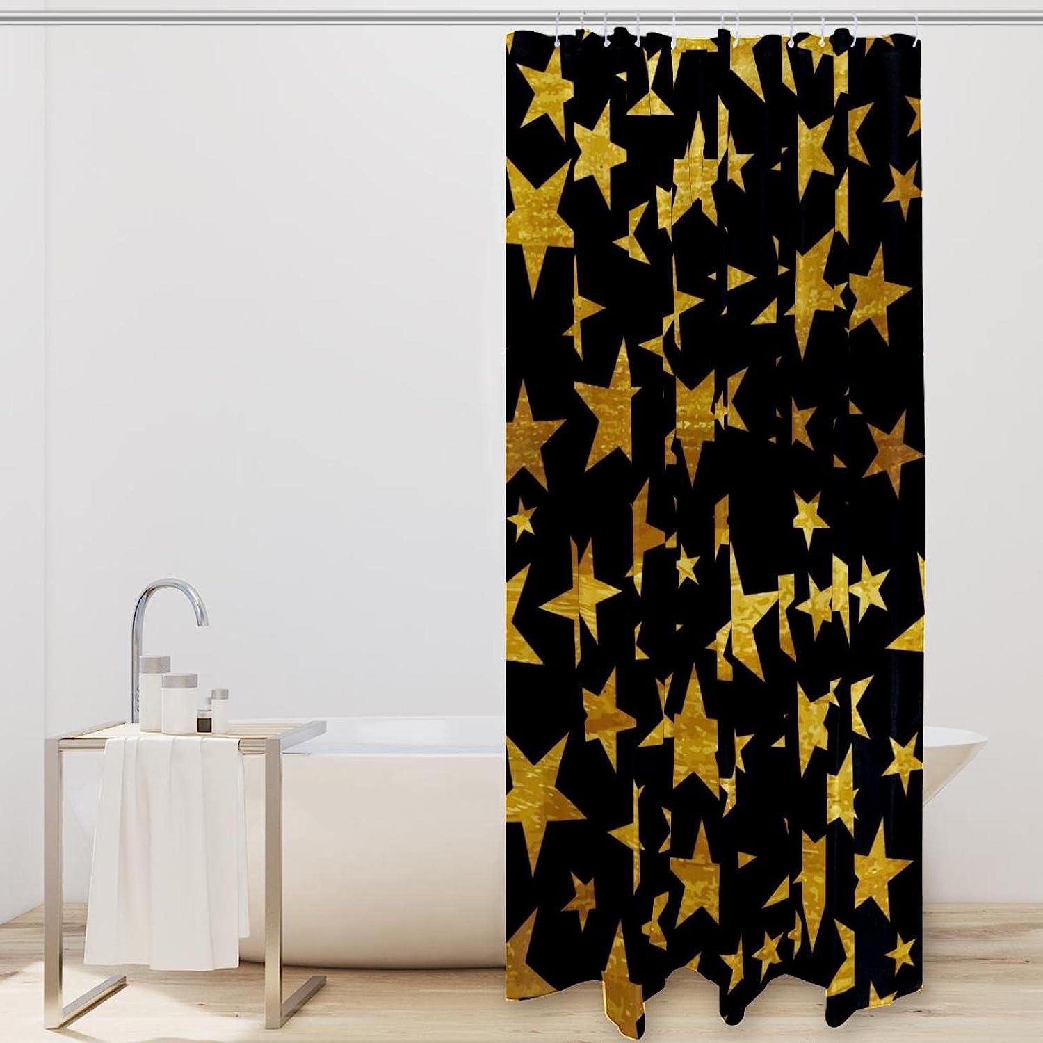 Golden Stars Pattern Shower Curtain In Black, Add Some Luxury And Shine To Your Bathroom Decor - Image 2