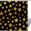 Golden Stars Pattern Shower Curtain In Black Background, Perfect For Any Luxury And Shine-Themed Bathroom
