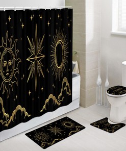 Golden Sun And Moon Boho Shower Curtain With Celestial Design, Perfect For Spiritual Bathroom Decor