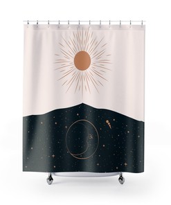 Golden Sun and Moon Cloth Fabric Shower Curtain for Home Decor