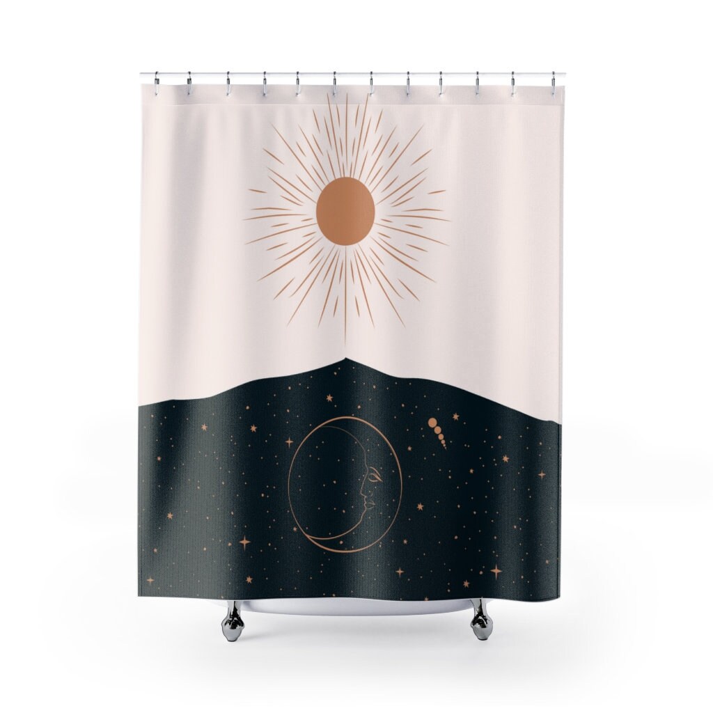 Golden Sun and Moon Cloth Fabric Shower Curtain for Home Decor