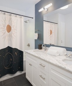 Golden Sun and Moon Cloth Fabric Shower Curtain for Home Decor