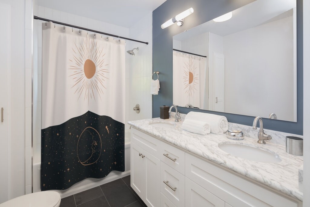 Golden Sun and Moon Cloth Fabric Shower Curtain for Home Decor
