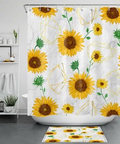 Golden Sunflower Shower Curtain - Geometric Bathroom Accessories