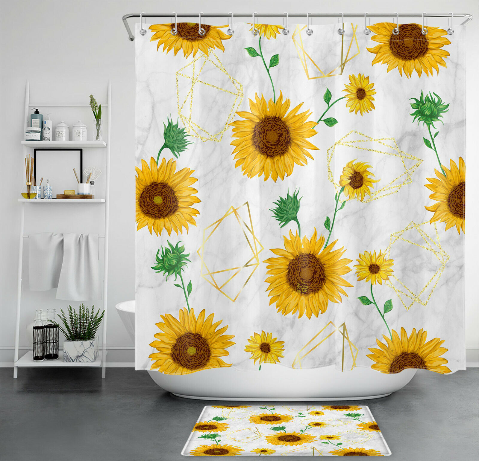 Golden Sunflower Shower Curtain - Geometric Bathroom Accessories