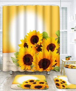 Golden Sunflowers Shower Curtain | Natural Sunrise Sunset Bathroom Decor