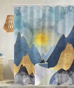 Golden Sunrise Bergen River Shower Curtain With Beautiful Nature Landscape Design - Waterproof And Modern