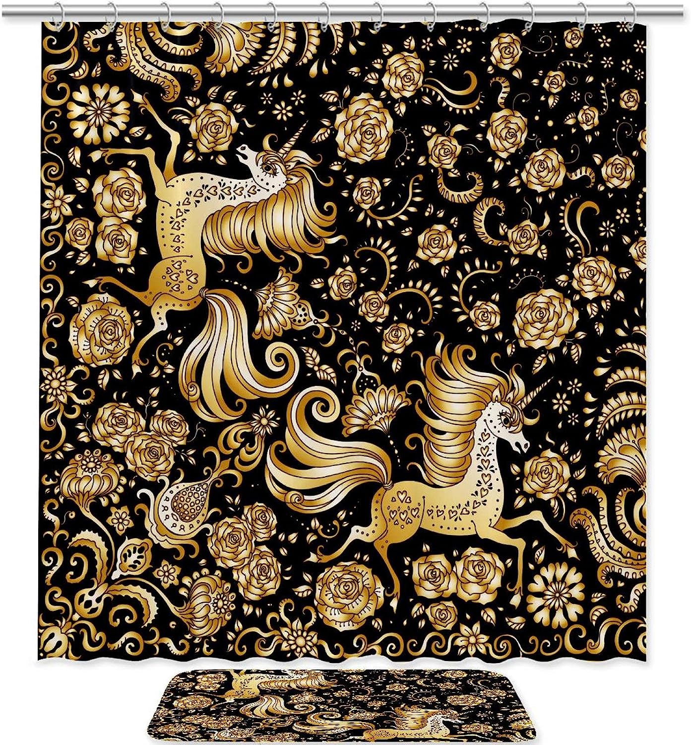 Golden Unicorn Shower Curtain - Regal and Elegant Bathroom Addition