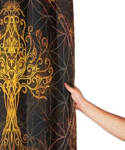 Golden Yggdrasil Tree Life Print Shower Curtain - Waterproof Bath Curtain with Viking Design for Home, Hotel, Office 