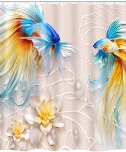 Goldfish Lotus Flowers Shower Curtain With Koi Fish And Leaf 3D Print