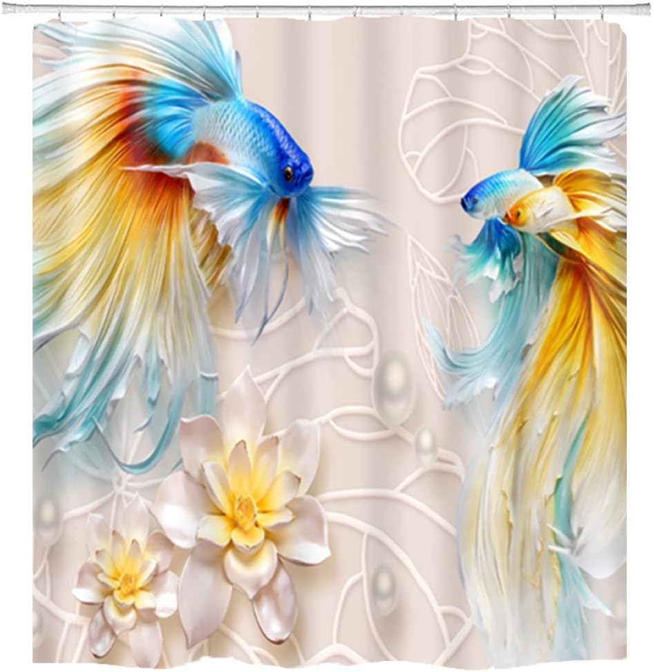 Goldfish Lotus Flowers Shower Curtain With Koi Fish And Leaf 3D Print