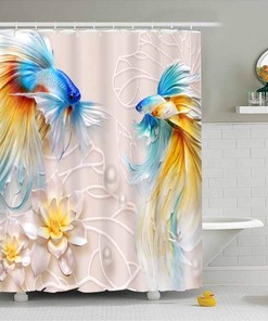 Goldfish Lotus Flowers Shower Curtain With Koi Fish And Leaf 3D Print