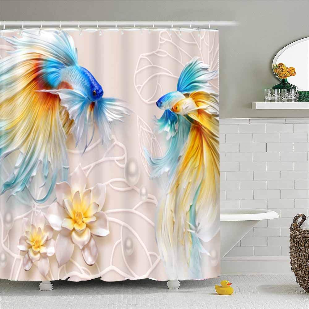 Goldfish Lotus Flowers Shower Curtain With Koi Fish And Leaf 3D Print