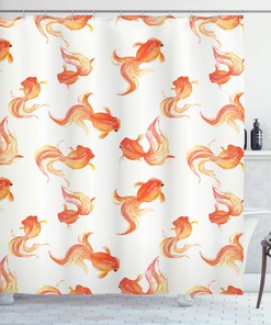 Goldfish With Bubble Eye Pattern Shower Curtain, Sea Animals Print Cloth Fabric Bathroom Decors