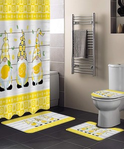 Gonome Yellow Lemon Plaid Wooden Bathroom Shower Curtain