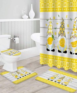 Gonome Yellow Lemon Plaid Wooden Bathroom Shower Curtain