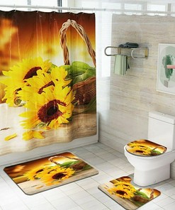 Gorgeous 3D Sunflowers Shower Curtain For Your Bathroom