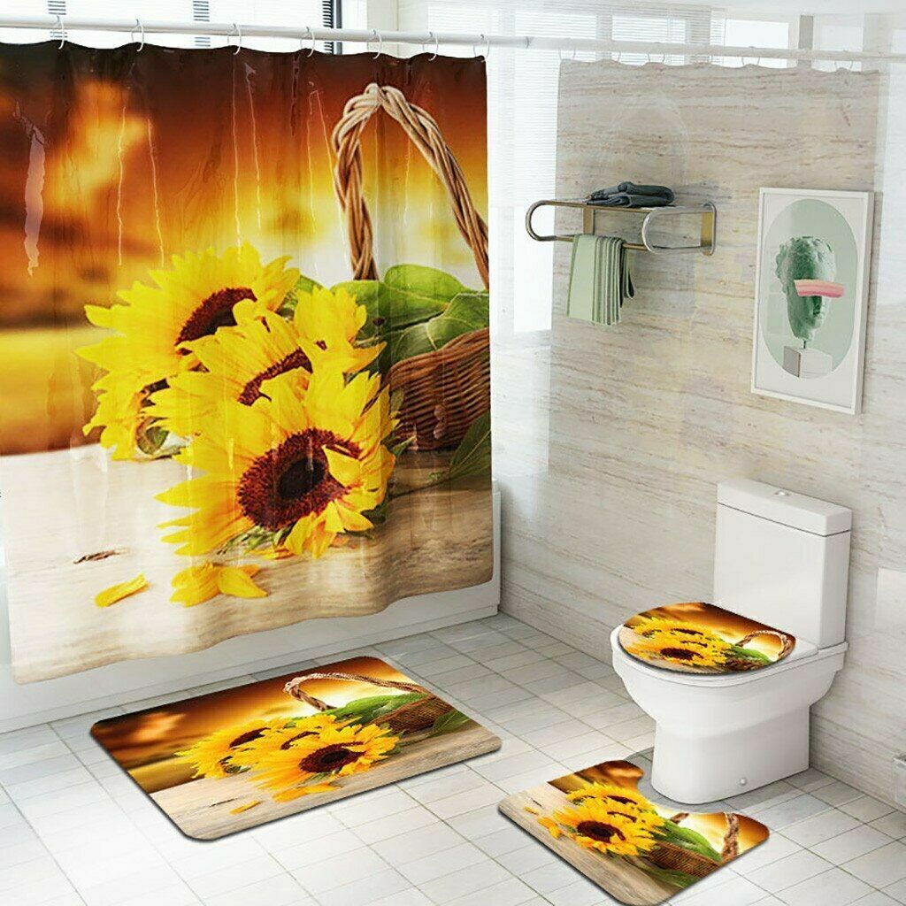 Gorgeous 3D Sunflowers Shower Curtain For Your Bathroom