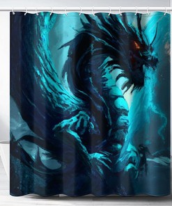 Gorgeous Blue Dragon Portrait Shower Curtain With Waterproof Fabric Material For Bathroom Decoration