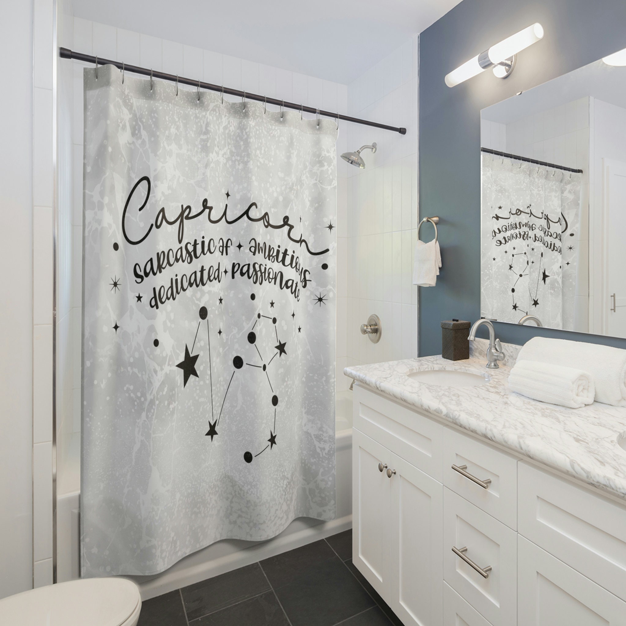 Gorgeous Capricorn Zodiac Sign Shower Curtain With Astrology Lover And Horoscope Star Sign Gifts - Image 2