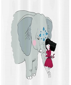 Gorgeous Elephant Shower Curtain With Stall Girl On Elephant Trunk Design For Your Bathroom