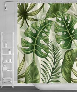 Gorgeous Floral Curtain Featuring Banana Leaf Shower Curtain, Waterproof, Perfect For Your Bathroom Decor