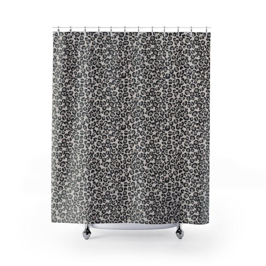 Gorgeous Gray Leopard Print Bathroom Shower Curtain with Animal Print Bath Curtain and Glam Bathroom Decor