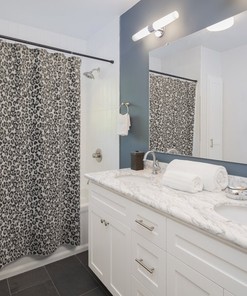 Gorgeous Gray Leopard Print Bathroom Shower Curtain with Animal Print Bath Curtain and Glam Bathroom Decor