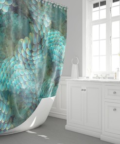 Gorgeous Mermaid Scales Shower Curtain in Aqua Marine Design for Your Bathroom