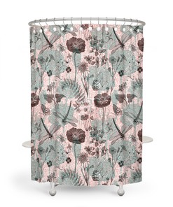 Gorgeous Pink Dragonfly Floral Shower Curtain With Optional Towels
