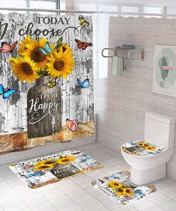 Gorgeous Sunflower and Butterfly Shower Curtain, Bathroom Decor 