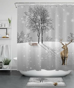 Gorgeous Wild Animal Deer Shower Curtain with Winter Snowflake Forest Theme, Perfect for Nature Lovers Bathroom Decor