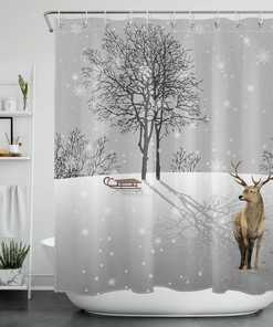 Gorgeous Wild Animal Deer Shower Curtain with Winter Snowflake Forest Theme, Perfect for Nature Lovers Bathroom Decor